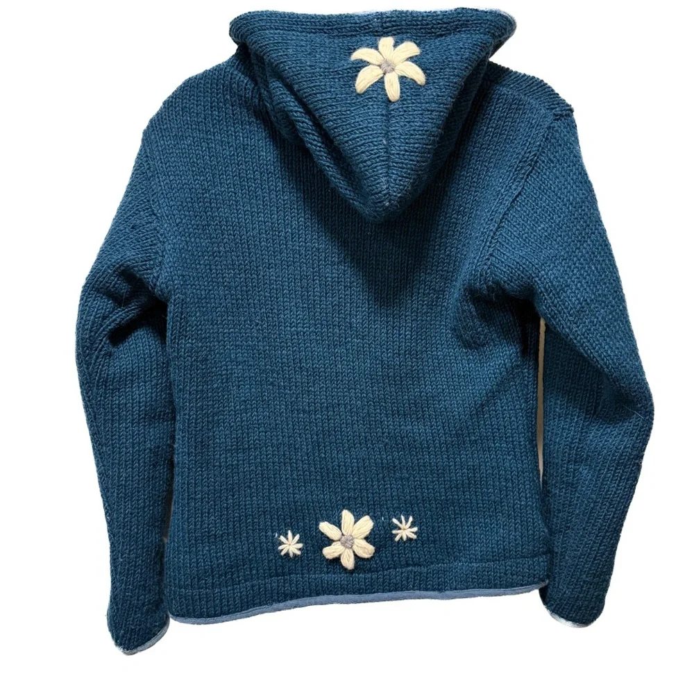 Vintage Laundromat Daisy Hand-Knit 100% Wool Fleece-Lined Hoodie - Women’s Small - Picture 3 of 15